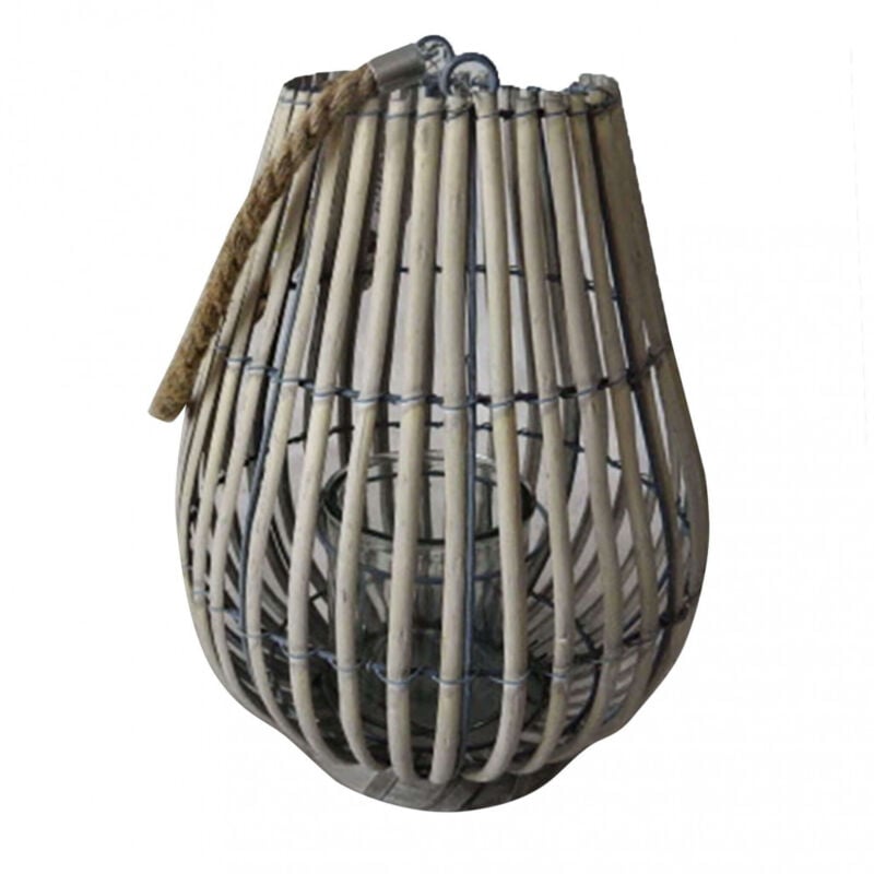 foto del prodotto lanterna in vimini in vimini vetro cm 14x14x31 heidi colore grigio