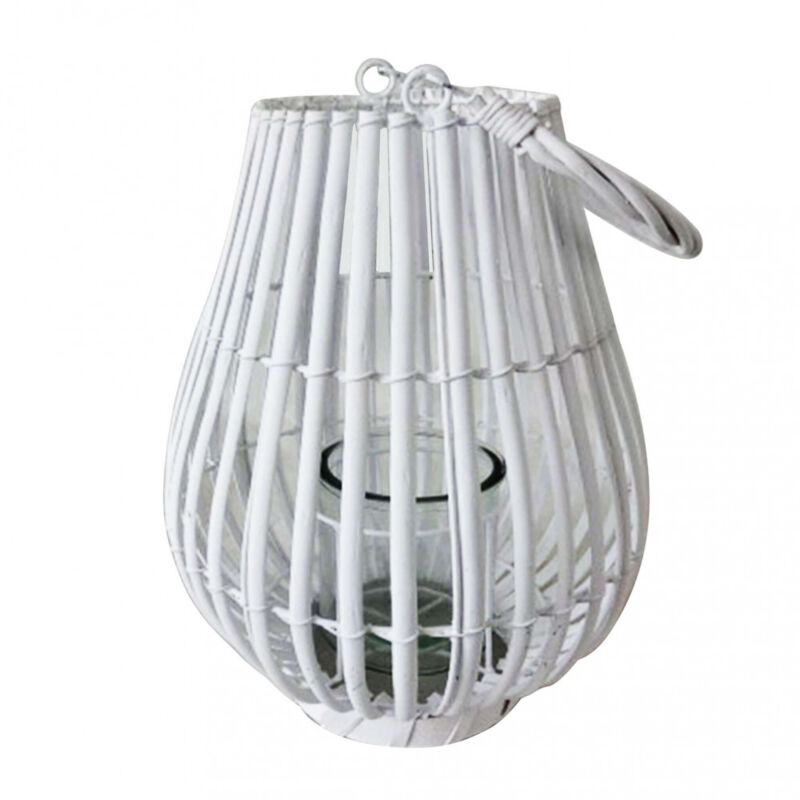 foto del prodotto lanterna in vimini in vimini,vetro cm 18x18x43 rolo colore bianco