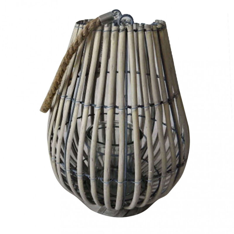foto del prodotto lanterna in vimini in vimini,vetro cm 18x18x43 rolo colore grigio