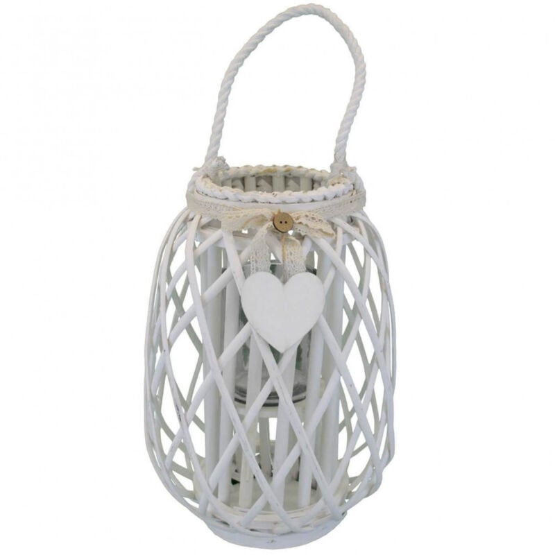 foto del prodotto lanterna in vimini rotonda in vimini,vetro cm 30x30x56 brad colore bianco