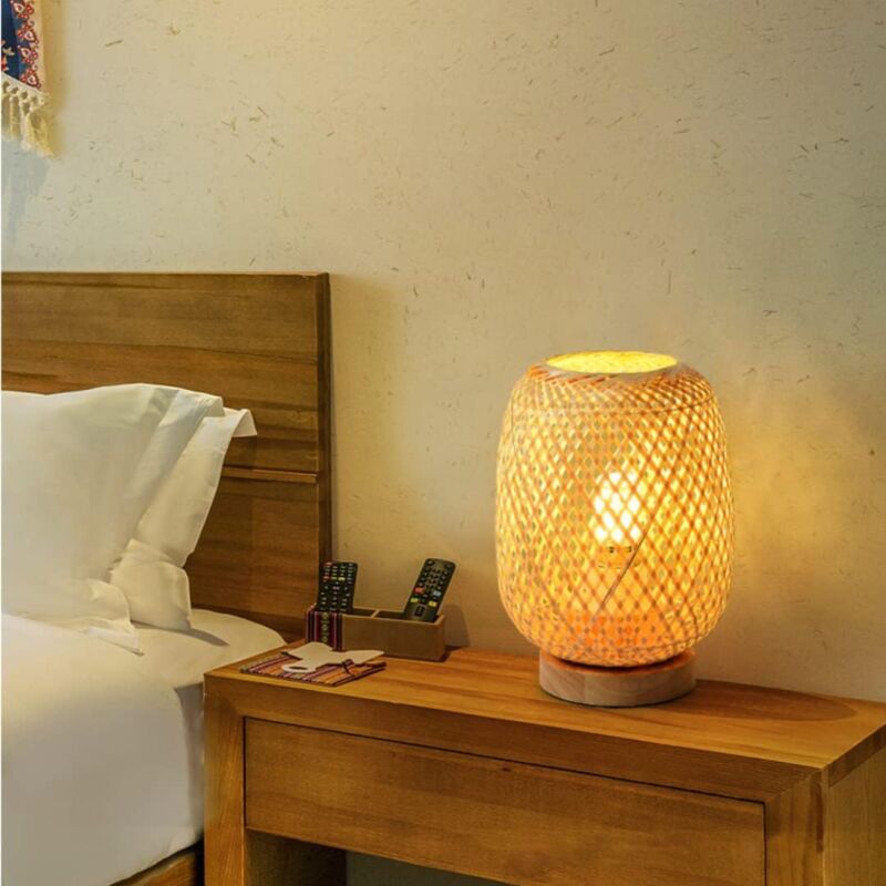 foto del prodotto lanterna intrecciata in bamb , lampada da tavolo, lampada da comodino in stile giapponese, luce notturna decorativa, illuminazione da scrivania,