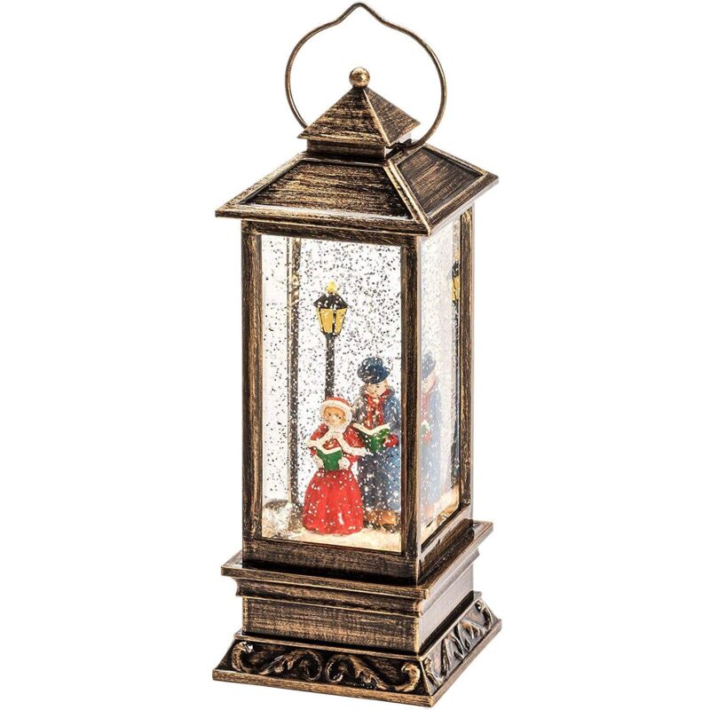 foto del prodotto lanterna led con palla di vetro e neve, plastica, scena dickensian, large 27cm konstsmide