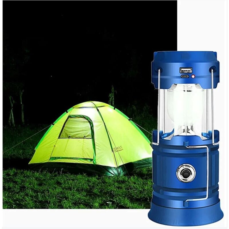 foto del prodotto lanterna led ricaricabile solare usb, potente lampada da campeggio, lanterna da giardino portatile in 2 modalit , torcia a 360 illuminazione a