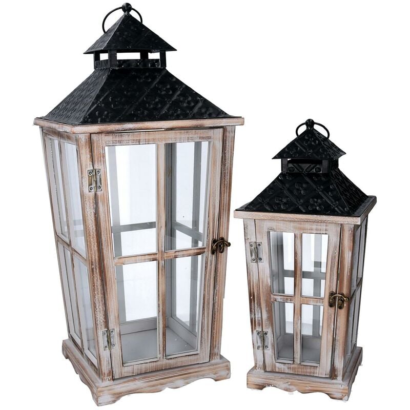 foto del prodotto lanterna legno 1-2 sbiancato rettangolare cm28x28h65