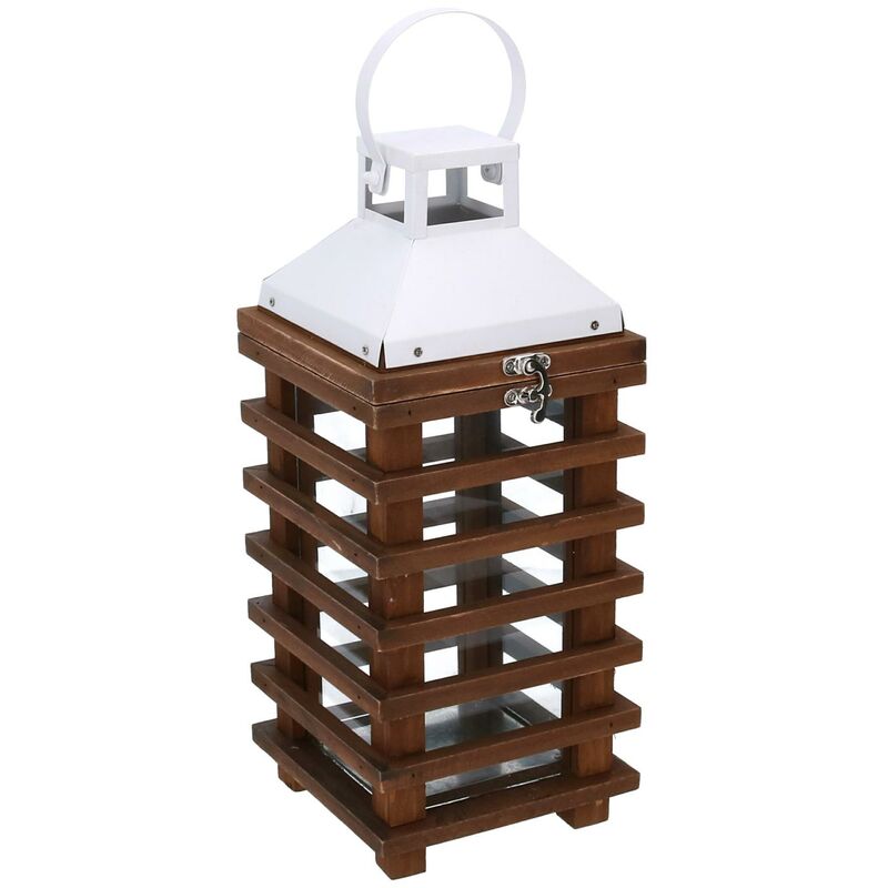 foto del prodotto lanterna legno marrone rettangolare cm 15
