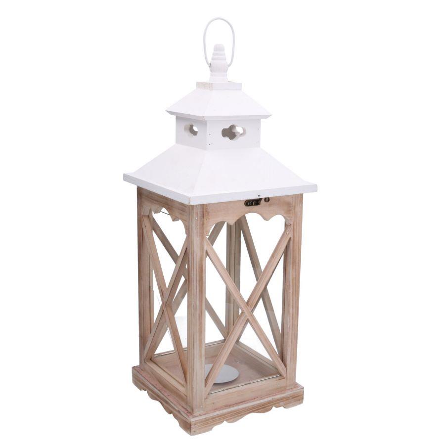 foto del prodotto lanterna legno naturale bianco quadro cm22x22h56,5