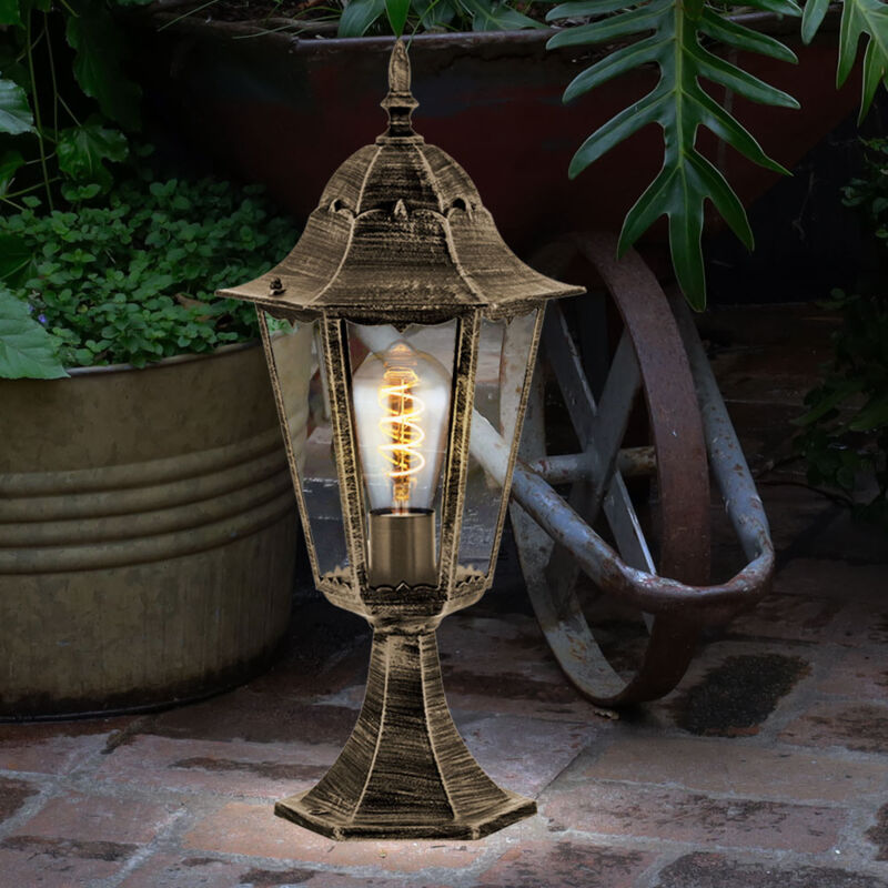 foto del prodotto lanterna luminosa a piedistallo lampada da terra per esterni nera lampada da terra antica lampada da giardino per esterni, alluminio bronzo, 1x e27,