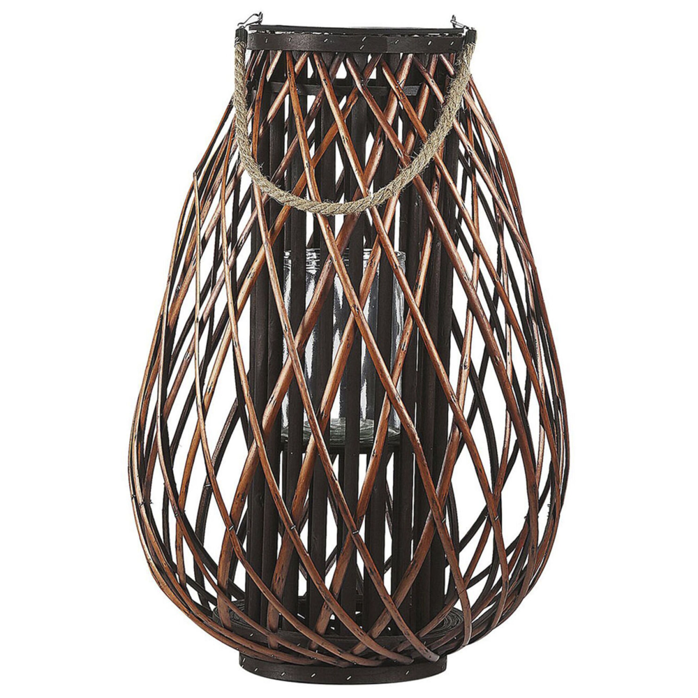 foto del prodotto lanterna marrone salice legno 60 cm manico in corda portacandele decorativo