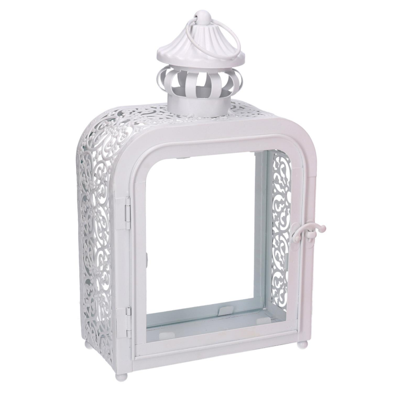 foto del prodotto lanterna metallo bianco cm 17x9h30,5