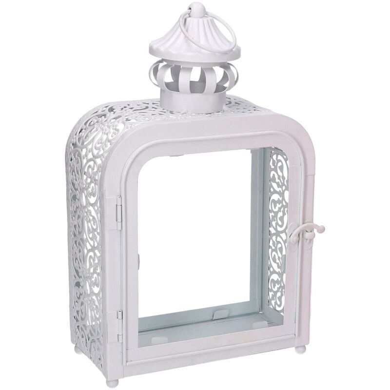 foto del prodotto lanterna metallo bianco cm17x9h30,5