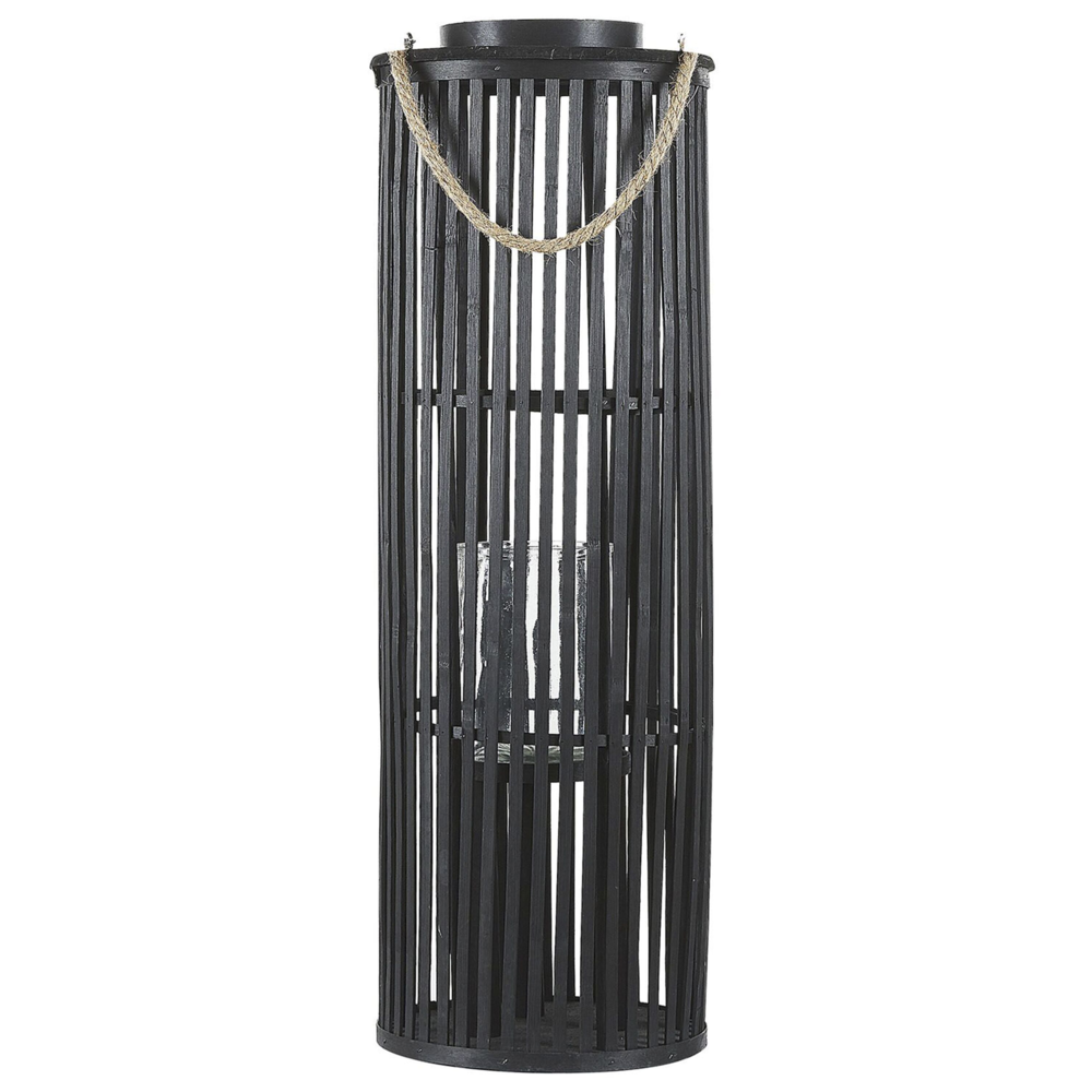 foto del prodotto lanterna nera in legno e vetro per interni ed esterni altezza 80 cm luzon