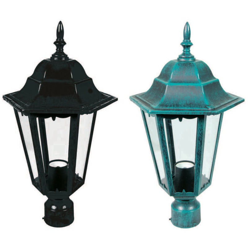 foto del prodotto lanterna per palo mm.60 modello berlino 60w ip44 mm.192x192x356h. verde anticato