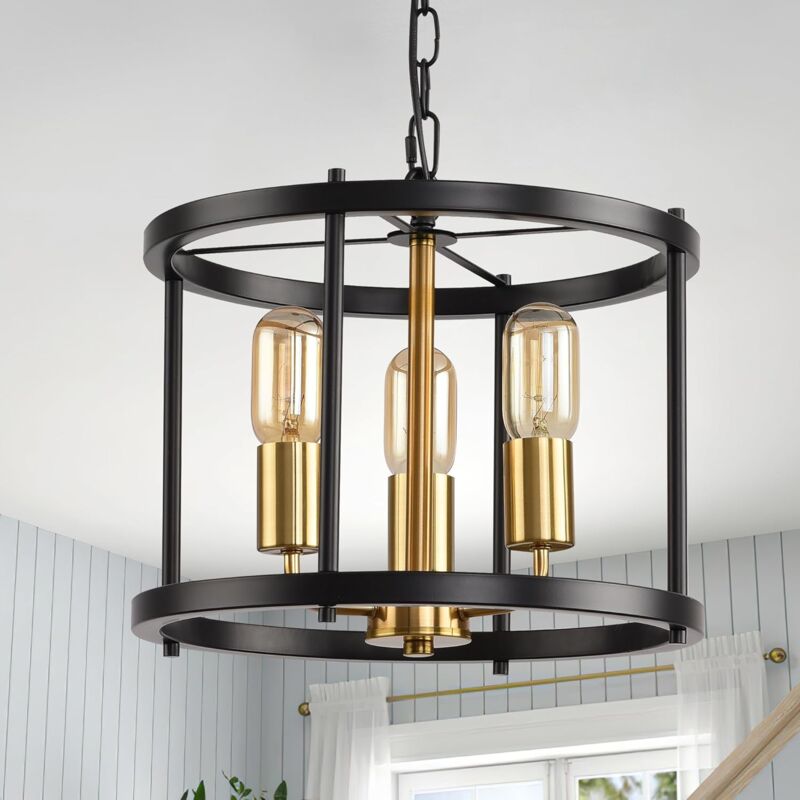 foto del prodotto lanterna plafoniera lampadario appeso in stile antico luci ad alta regolazione per tavolo da pranzo cucina isola nera 3 luci ganeed