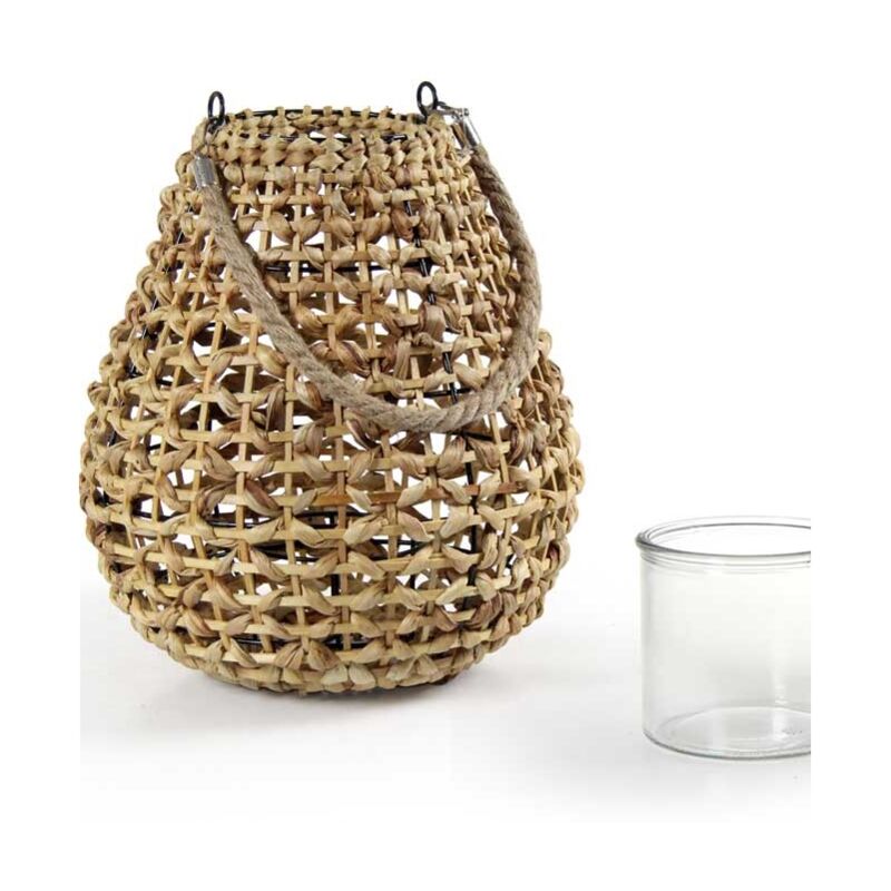 foto del prodotto lanterna portacandela tonda con bicchiere in vetro 32x38 cm colore naturale