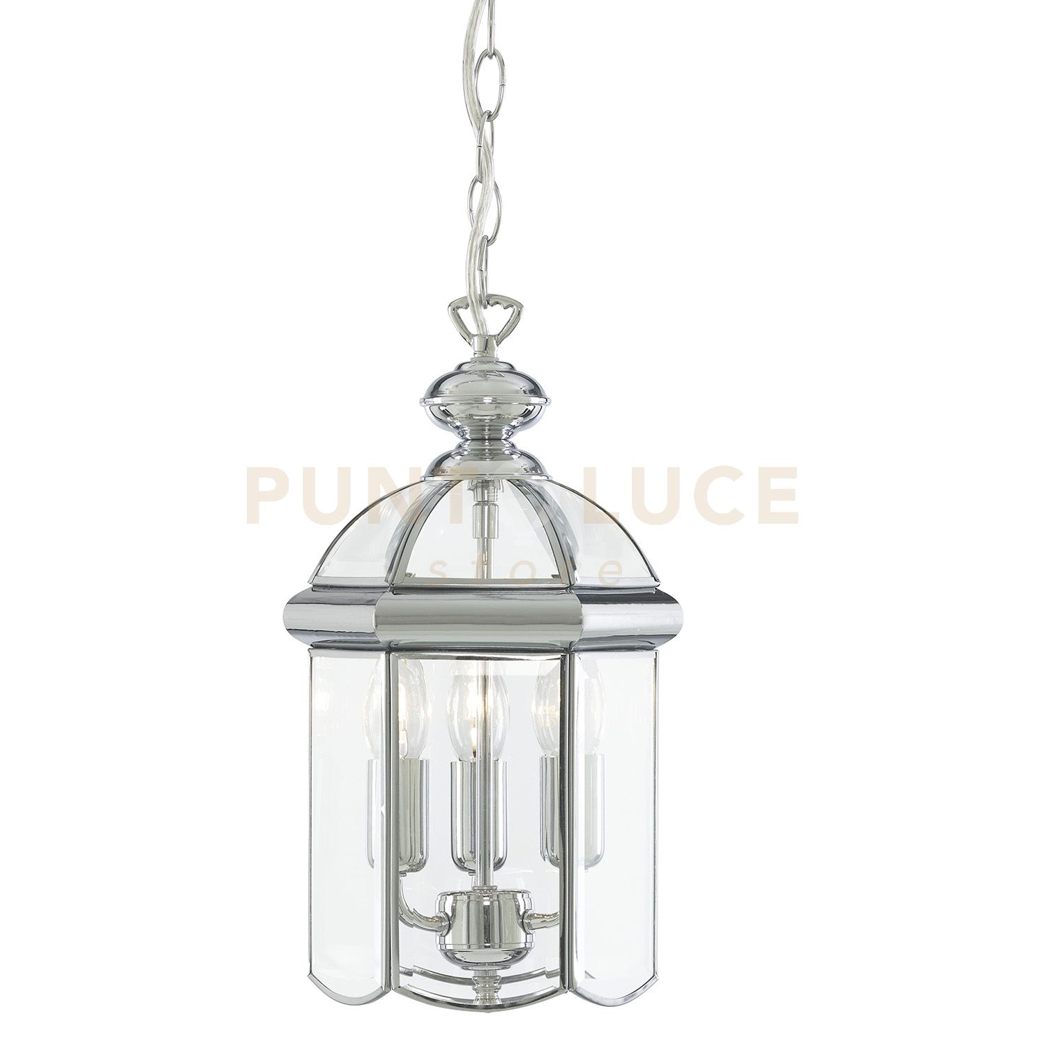 foto del prodotto lanterna smussata 3lt pendente - metallo cromato e vetro trasparente