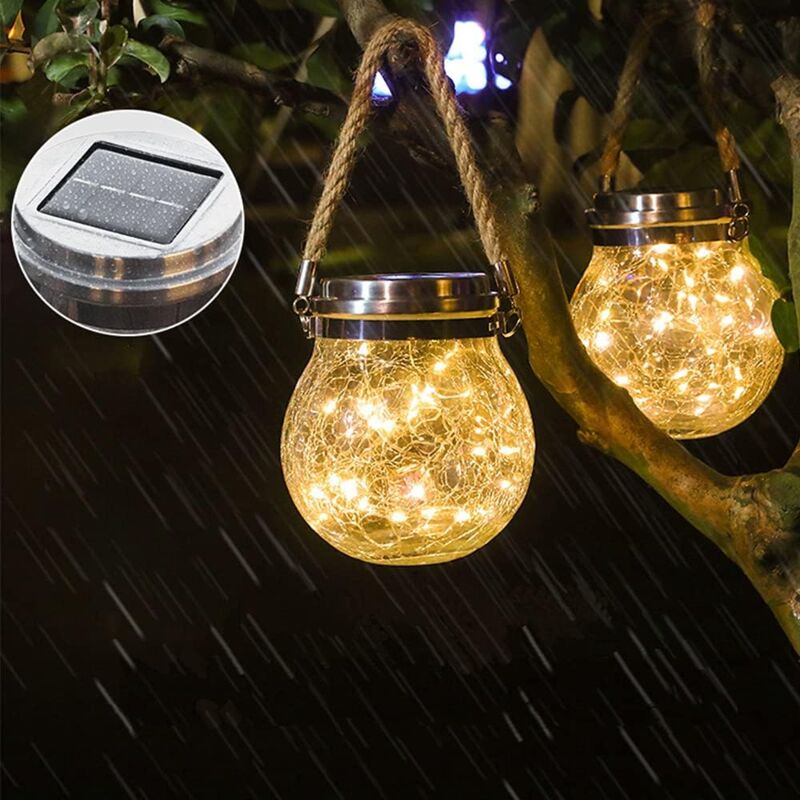 foto del prodotto lanterna solare, 2 confezioni di lanterne da esterno con 30 led impermeabili, luci solari in vetro rotto, luci da patio, lanterne solari decorative