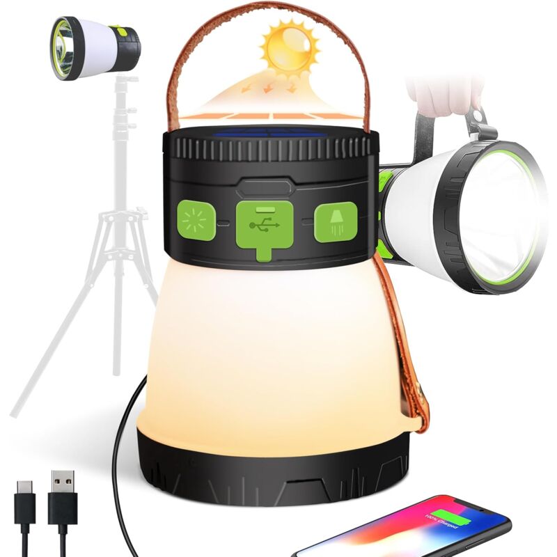 foto del prodotto lanterna solare da campeggio 7800mah ricaricabile 1500 lumen 8 modalit di luminosit con rgb e torcia per la pesca di emergenza