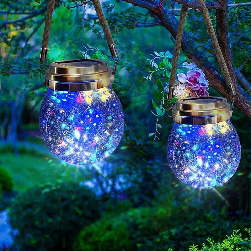 foto del prodotto lanterna solare da esterno, confezione da 2, impermeabile, con 30 led, per illuminazione decorativa da giardino, sfera di vetro solare per interni ed