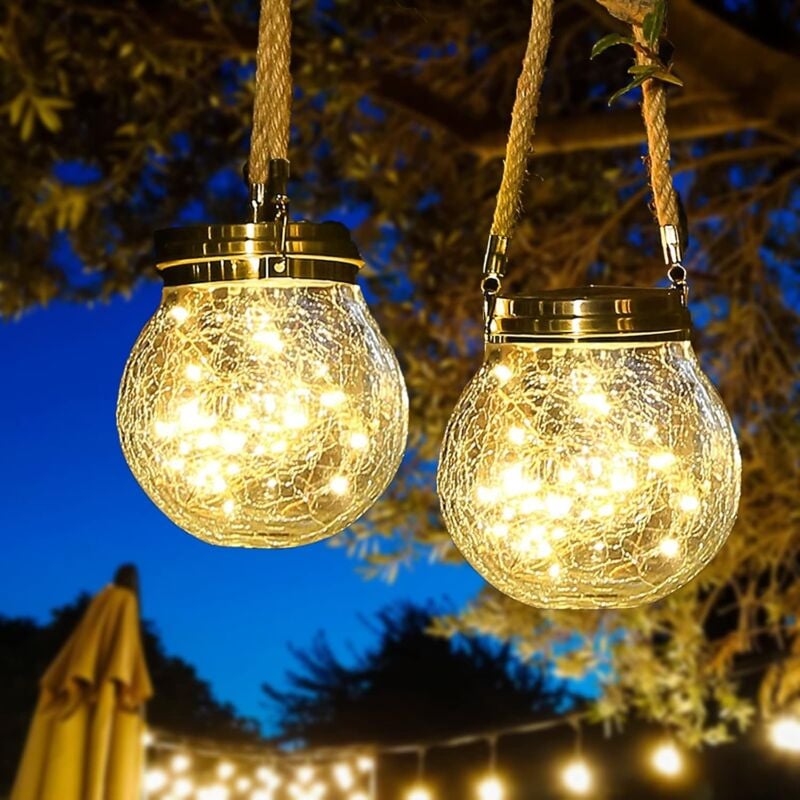 foto del prodotto lanterna solare da giardino, confezione da 2 lanterne solari sospese per esterni con 30 led, lanterne solari impermeabili, illuminazione decorativa