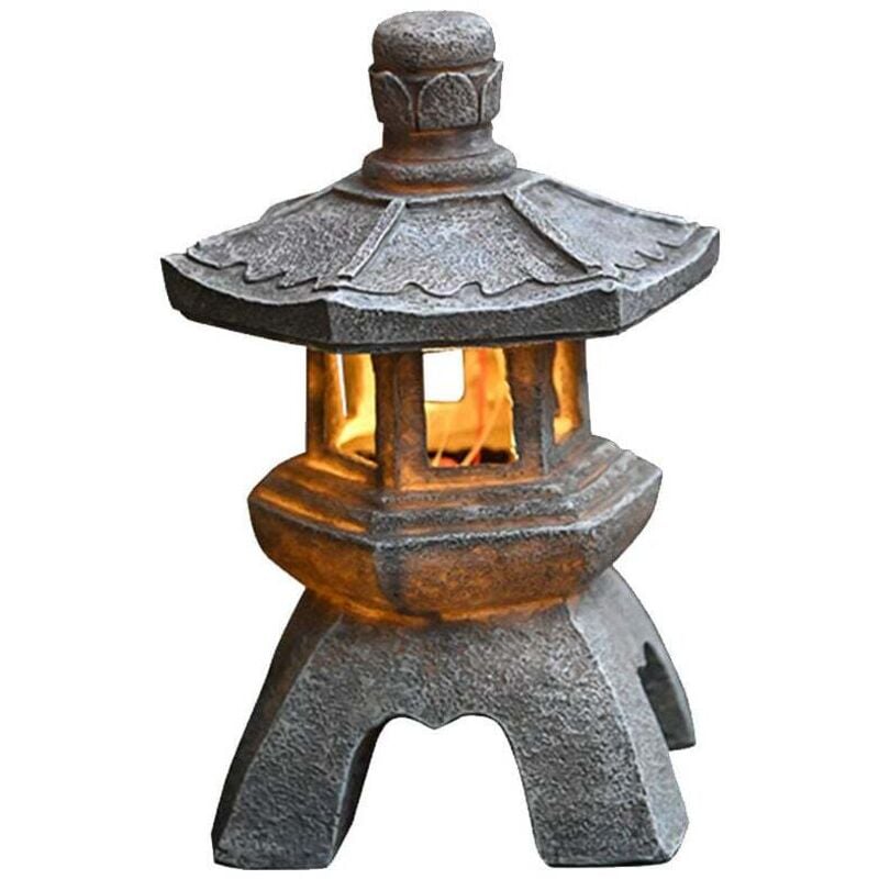 foto del prodotto lanterna solare da giardino, decorazione zen asiatica per paesaggio, balcone, giardino, patio, veranda, patio, resina, finitura in pietra grigia