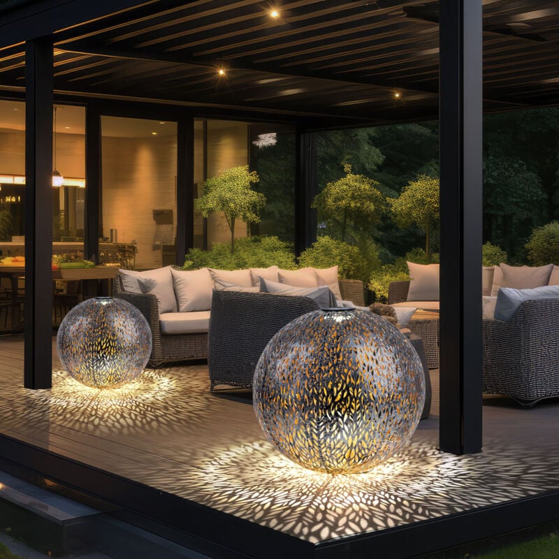 foto del prodotto lanterna solare da giardino lampada solare led con presa ip44, terra appuntita, motivo in metallo oro antico argento grigio, 1x led 3000k, pxa 27x38