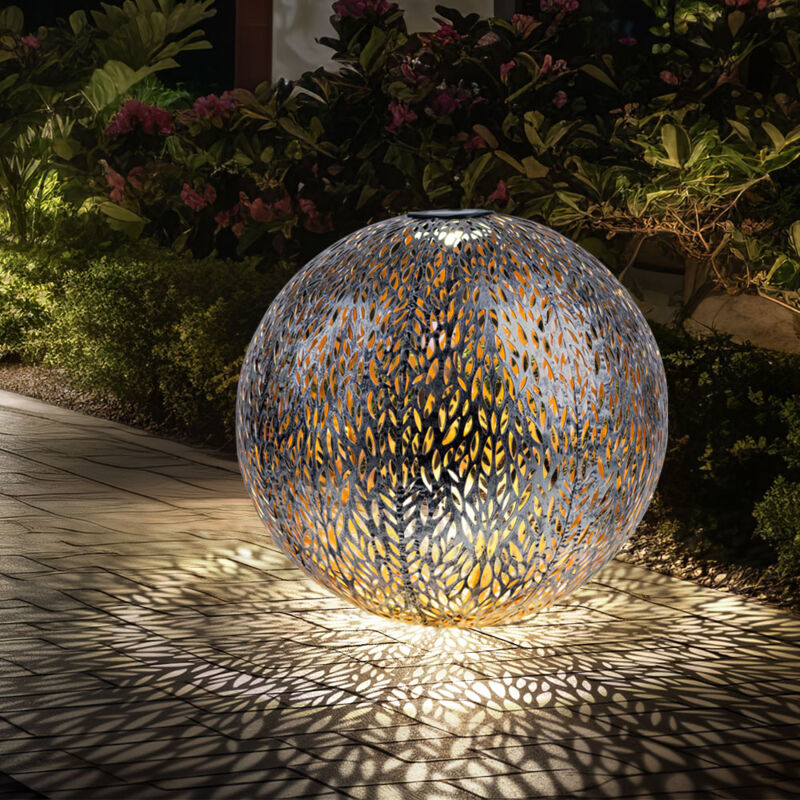foto del prodotto lanterna solare da giardino luce solare led con presa ip44, terra appuntita, struttura in metallo oro antico argento grigio, 1x led 3000k, pxh 27x38