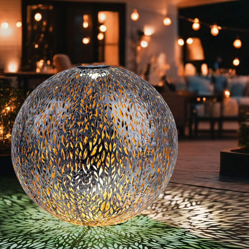 foto del prodotto lanterna solare da giardino luce solare led con presa ip44, terra appuntita, struttura in metallo oro antico argento grigio, 1x led 3000k, pxh 27x38