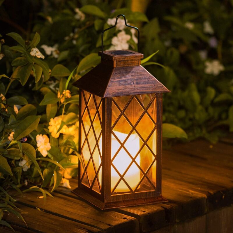 foto del prodotto lanterna solare da giardino sospesa led tremolante senza fiamma lanterna da missione per tavolo, esterni, feste, ecc