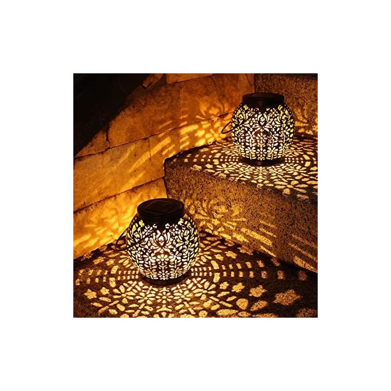 foto del prodotto lanterna solare per esterni, 2 confezioni di luci solari a led da giardino ip65 impermeabili, lanterna energetica sospesa bianca calda per patio, terrazza, cortile, prato, tavolo, festa, decorazione o