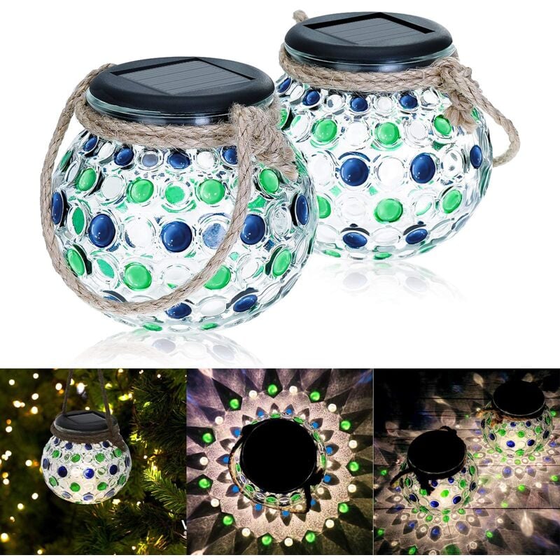 foto del prodotto lanterna solare per esterni, 2 pezzi luci a led a sfera in vetro solare luci a barattolo di vetro solare ip44 lampada da giardino impermeabile
