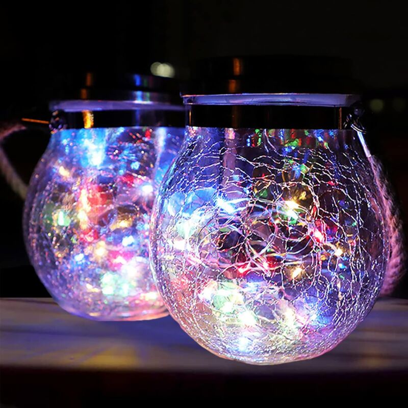 foto del prodotto lanterna solare per giardino confezione da 2 luci solari impermeabili per esterni 20 led, illuminazione solare decorativa per giardino, globo