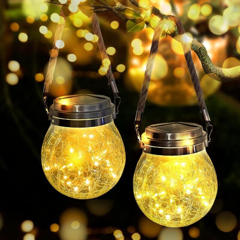 foto del prodotto lanterna solare per giardino esterno confezione da 2 lampade solari impermeabili per uso esterno 30 led, illuminazione decorativa solare per