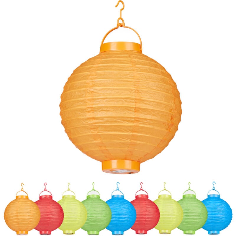 foto del prodotto lanterne led colorate, set 10, a batteria, per interni esterni, da appendere, carta, 20cm, colorate relaxdays