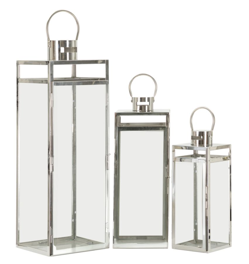 foto del prodotto lanterne silver set 3 pz cm 22x22,5x70,5 18x18,5x50 14x14,5x38