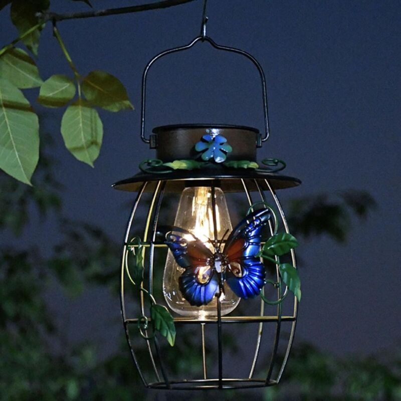 foto del prodotto lanterne solari da appendere in metallo impermeabile, a forma di farfalla, decorazione da giardino per esterni, patio, vialetto, prato, veranda,