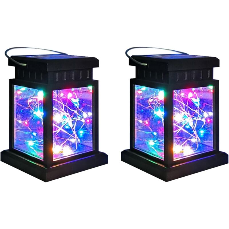 foto del prodotto lanterne solari per il giardino, 2 pezzi di lanterne solari impermeabili con led colorati, lanterne sospese per giardino e patio, luci solari per uso
