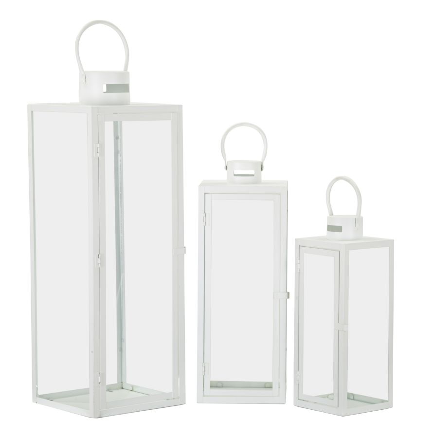 foto del prodotto lanterne white set 3 pz cm 22x22x66 18x18x49,5 14x14x39