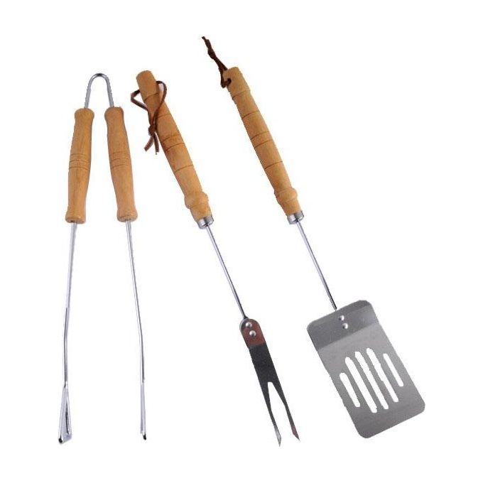 foto del prodotto lapillo posate barbecue pezzi 3 manico legno 00646