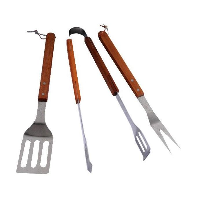 foto del prodotto lapillo posate barbecue pezzi 3 manico legno inox