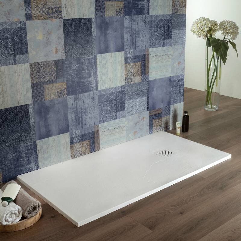 foto del prodotto lapis piatto doccia 80x180 bianco in resina effetto pietra blan