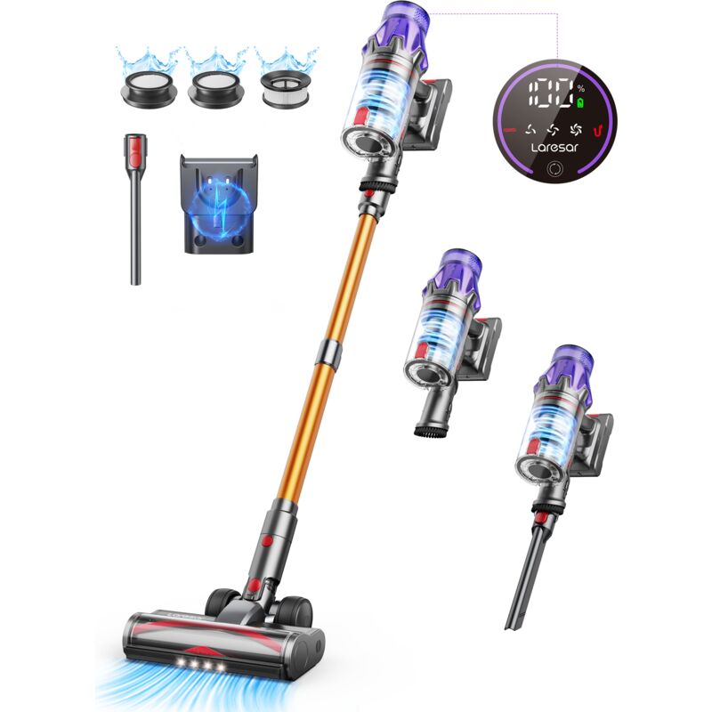 foto del prodotto laresar aspirapolvere senza fili , 50kpa 500w, 60 minuti aspirapolvere cordless, 1,5 litri di capacit , con touch screen per peli di animali