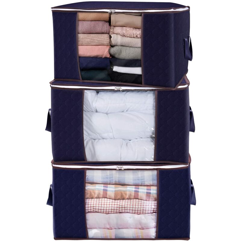 foto del prodotto large capacity clothes storage bag organizer with thick fabric reinforced handle for quilts, blankets, bedding, collapsible with heavy duty zipper,