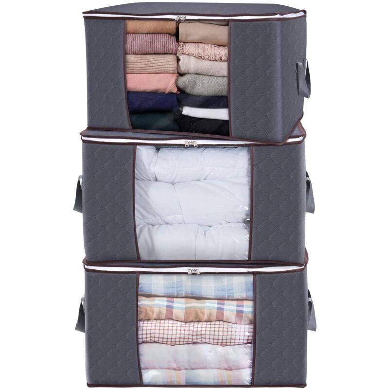 foto del prodotto large capacity clothes storage bag with thick fabric reinforced handle for quilts, blankets, bedding, collapsible with heavy duty zipper, clear