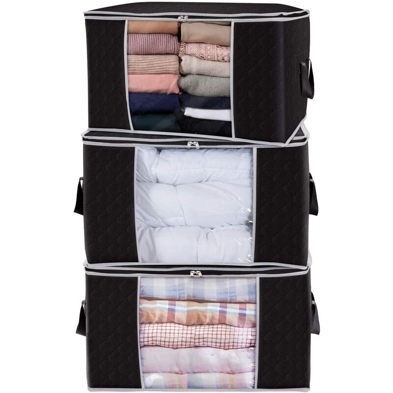 foto del prodotto large capacity clothes storage bag with thick fabric reinforced handle for quilts, blankets, bedding, foldable with heavy duty zipper, clear window,