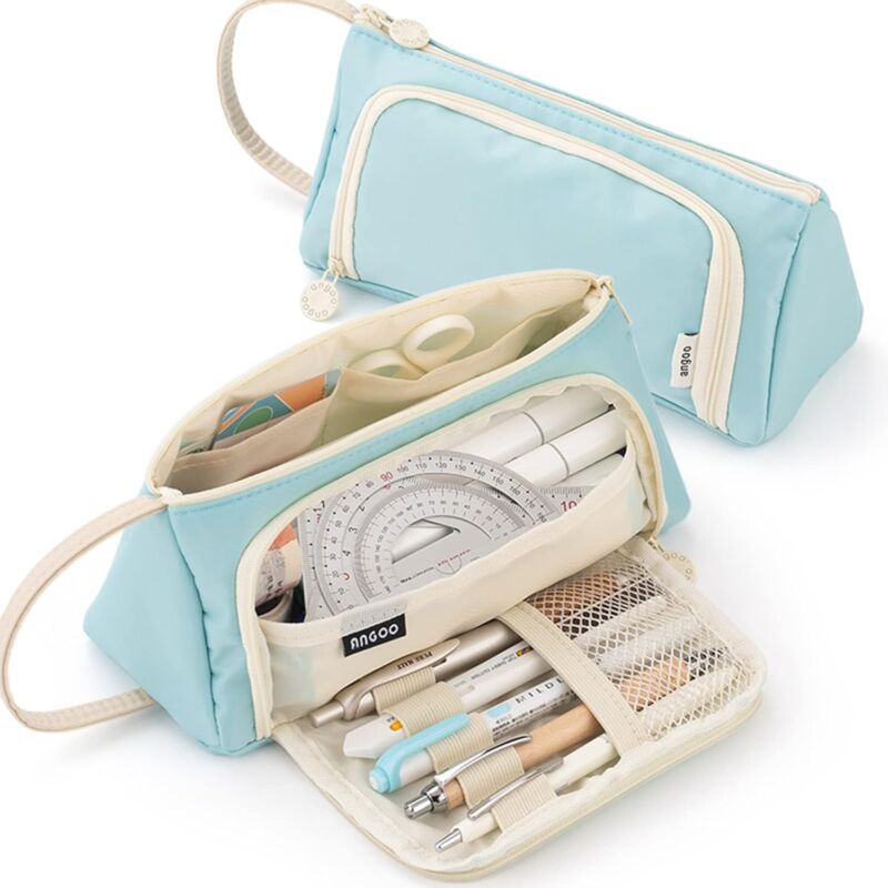 foto del prodotto large capacity durable pencil case, pencil case with multifunctional compartment, pencil case for girls, stationery not included cream light blue 