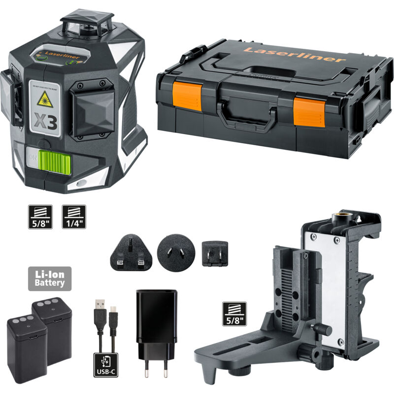 foto del prodotto laser a linee incrociate x3 laser pro laser verde accessori in l boxx 136 laserliner