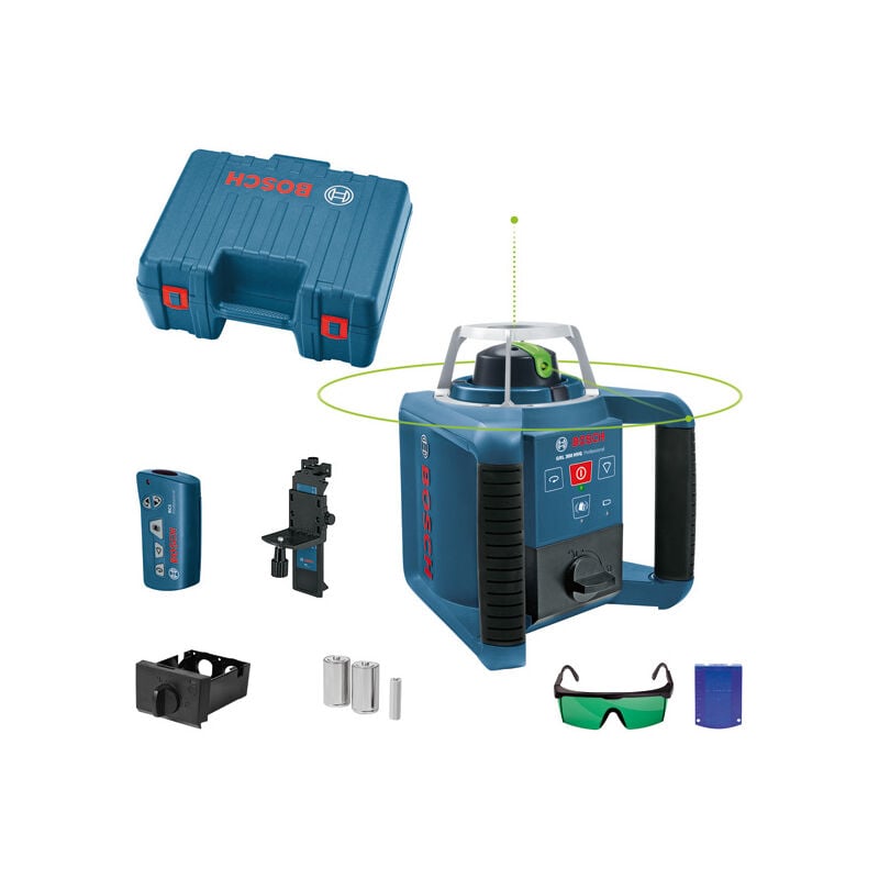 foto del prodotto laser rotante bosch grl 300 hvg con set di accessori in una valigetta da tuttofare