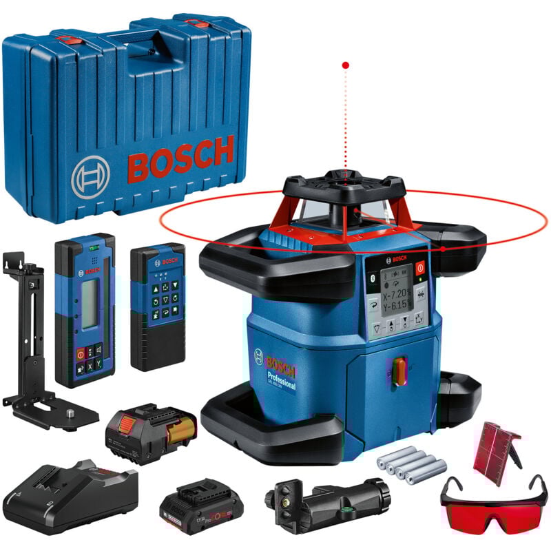 foto del prodotto laser rotante bosch grl 600 chv con batteria ricaricabile e caricatore rapido in valigetta