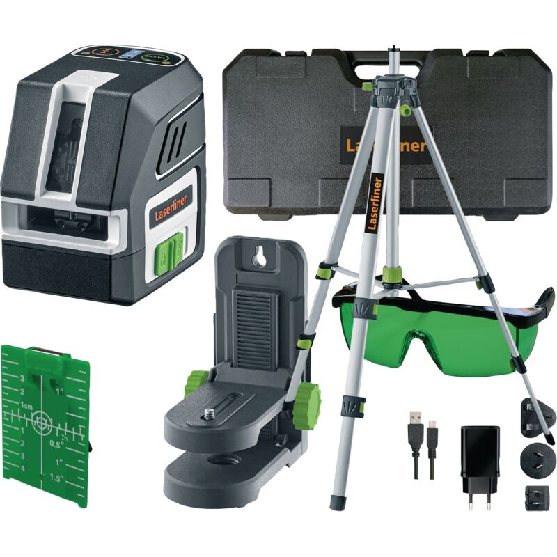 foto del prodotto laserliner laser a linee incrociate pocketcross laser 2g, laser verde accessori treppiede