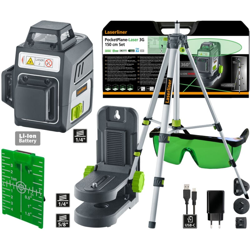 foto del prodotto laserliner laser a linee incrociate pocketplane laser 3g set treppiede compatto accessori
